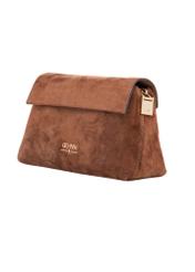 Cognac suede small women's handbag TORES-1170-1F(W26), diagonal product view on white background.