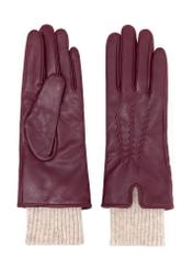 Burgundy leather insulated women's gloves REKDS-0098-4D(Z26) - front product view on white background.
