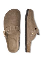 Women's suede camel flip-flops BUTYD-1267-1K(W26), top view of the product on a white background.