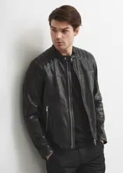 Men's leather jacket with stand-up collar KURMS-0282-5427(W23)-02