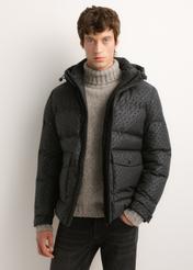 Men's dark grey monogram jacket KURMT-0444-9P(Z26); front view of the product on a model. Half-body shot.