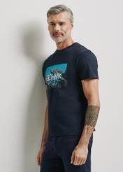 Navy blue T-shirt with colorful print for men TSHMT-0105-69(W24)-01