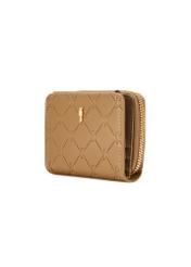 Small beige women's wallet with monogram POREC-0349A-81(Z25), diagonal product view on white background.