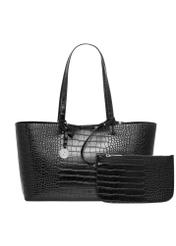 Black croco women's handbag TOREC-1258-9G(Z26), product view from the front with a detachable cosmetic bag on a white background.