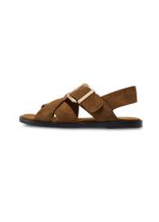 Women's suede sandals in cognac color BUTYD-1238-1F(W26) - product view from the side, on a white background.