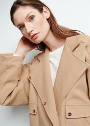 Women's short beige ribbed coat KURDT-0499-81(W24)-01