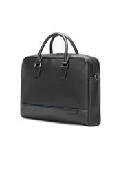 Black leather laptop bag TORMS-0494-99(W26) - diagonal product view, on white background.