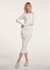 Cream long striped dress SUKDT-0241-12(Z25) - front view of the product on a model on a white background. The entire silhouette is visible.