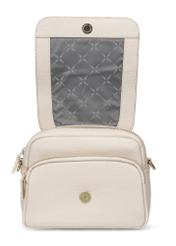 Cream leather women's messenger bag TORES-0958C-12(W25) – front view of the bag with an open flap on a white background.