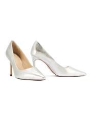 Silver women's leather high heels BUTYD-1131-92(Z25), diagonal product view on a white background.