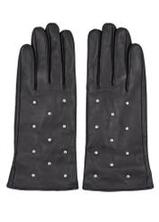 Black suede women's gloves REKDS-0103-99(Z26), product view from the front on a white background.