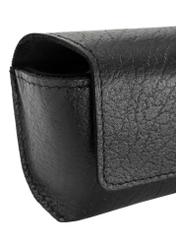 Black leather case PORMS-0539A-99(Z25) - close-up detail, on white background.