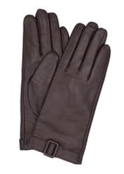 Dark brown women's leather gloves REKDS-0104-1I(Z26), product view from above on white background.