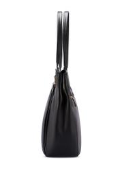 Black leather shopper bag TORES-1223-99(W26), side product view on white background.