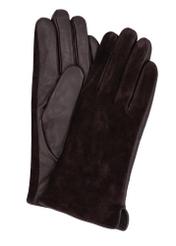 Women's brown suede gloves REKDS-0093-1I(Z26), front view on a white background.