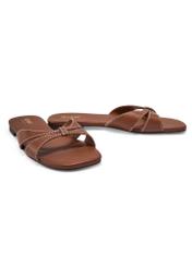 Camel leather women's flip-flops BUTYD-1227-1D(W26), diagonal product view on a white background.