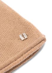 Beige women's cashmere hat CZADT-0043-81(Z25), close-up of the product detail, view on a white background.