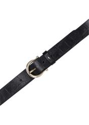 Women's black leather belt with animal motif PASDS-0274-9G(Z26), top view of the product on a white background.