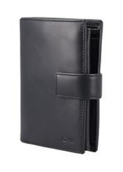 Black men's leather wallet PORMS-0715-99(Z26) - diagonal view of the product, on a white background.