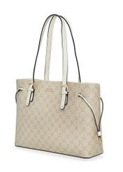 Cream shopper bag with monogram TOREC-1029-0P(W26) - diagonal view of the product on a white background.