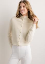 Women's cream cashmere cardigan KARDT-0069-0B(Z26), front view of the product on the model. Full body visible.