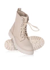 Beige leather women's ankle boots BUTYD-1015A-80(Z24)-05