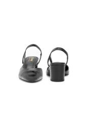 Black leather pumps with open heel BUTYD-1173-99(W26), front and back view of the product on a white background.