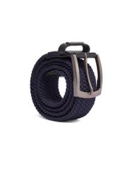 Navy blue braided men's belt PASMT-0004-7E(Z26), diagonal view of the product on a white background.