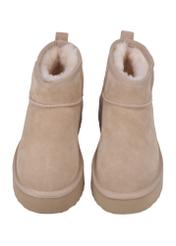 Beige short women's snow boots BUTYD-1138-1K(Z26), front product view on white background.