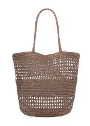 Straw brown women's shopper bag TOREC-0924-1H(W26), product view from the back on a white background.