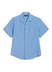 Men's blue linen shirt KOSMT-0359-7B(W26), front product view, on white background.