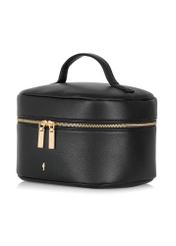 Black round women's cosmetic bag TOREC-0919B-99(Z25) - diagonal view of the product on a white background.