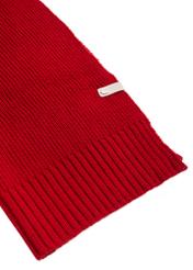 Red women's scarf with a wool blend SZADT-0177A-42(Z25), close-up of the product detail, view on a white background.