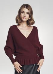 Bordowy sweter damski z taliowaniem SWEDT-0126-49(Z21)-01