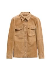 Beige women's leather shirt KOSDS-0006-1B(W26) - front product view, on white background.