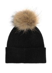Black women's hat with pompom CZADT-0052A-99(Z25), product view from the back on a white background.