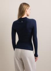Dark navy blue women's cashmere sweater SWEDT-0288-7E(Z26), product view from the back on the model. Half of the silhouette visible.