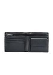 Navy blue men's leather wallet PORMS-0009B-69(W25), interior view of the product on a white background.
