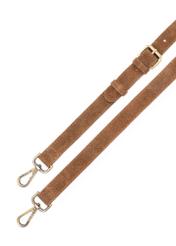 Cognac-colored suede handbag TORES-1191-88(Z25), view of the product stripes on a white background.