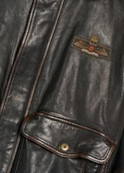 Brown leather jacket with collar KURMS-0380-2877(Z25), close-up of the product detail.