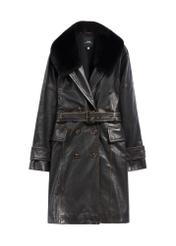 Dark brown women's leather jacket KURDS-0559-1I(Z26), front product view on white background.