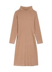 Camel-colored turtleneck dress SUKDT-0206A-1D(Z26), front view of the product on a white background.