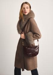 Brown leather medium croco women's handbag TORES-1022F-1H(W26)