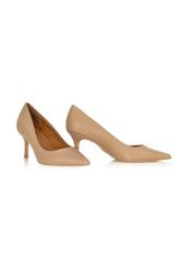 Beige leather women's pumps BUTYD-1031A-1B(W26), diagonal product view on white background.