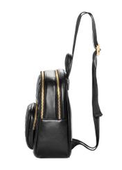 Black quilted women's backpack TOREC-1314-99(Z26), side view of the product on a white background.