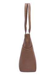 Leather shopper bag in cool beige color TORES-0980-1K(Z26) - side view of the product, on a white background.