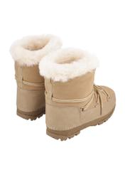 Women's snow boots in cool beige color BUTYD-1315-1K(Z26), product view from the back on a white background.