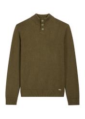 Men's green sweater with stand-up collar SWEMT-0210-8B(Z26), front product view on white background.