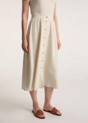 Beige midi skirt with linen SPCDT-0120-81(W25) - front product view on white background. Half of the silhouette visible.