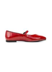 Red leather ballet flats with belt BUTYD-1145-4B(W26), side view of the product on a white background.